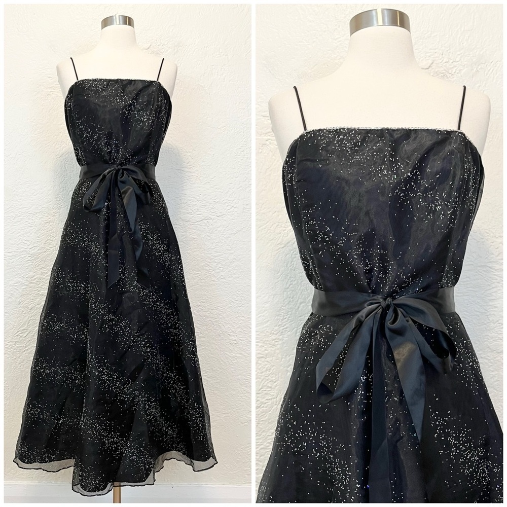 Vintage 90s Y2K Dress Black Silver Beaded Goth Gothic Whimsigoth Formal M/L